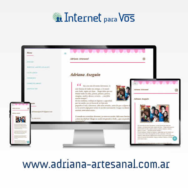 sitio web para Adriana Artesanal, vista del sitio en formato escritorio, tablet, celular