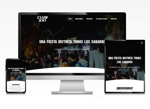 sitio web para Club XXI, vista del sitio en formato escritorio, tablet, celular