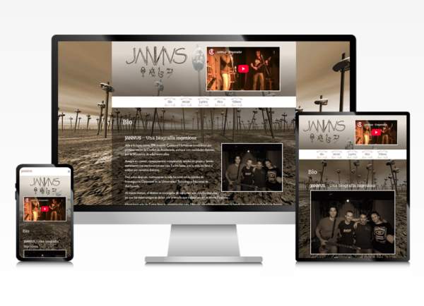 sitio web para Jannus, vista del sitio en formato escritorio, tablet, celular